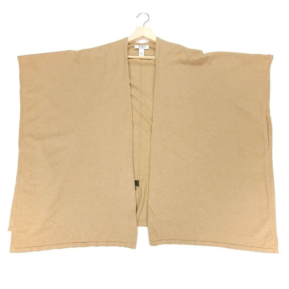 WHITE HOUSE BLACK MARKET Ruana Open Front Poncho Knit Cover Up Shawl Tan Camel